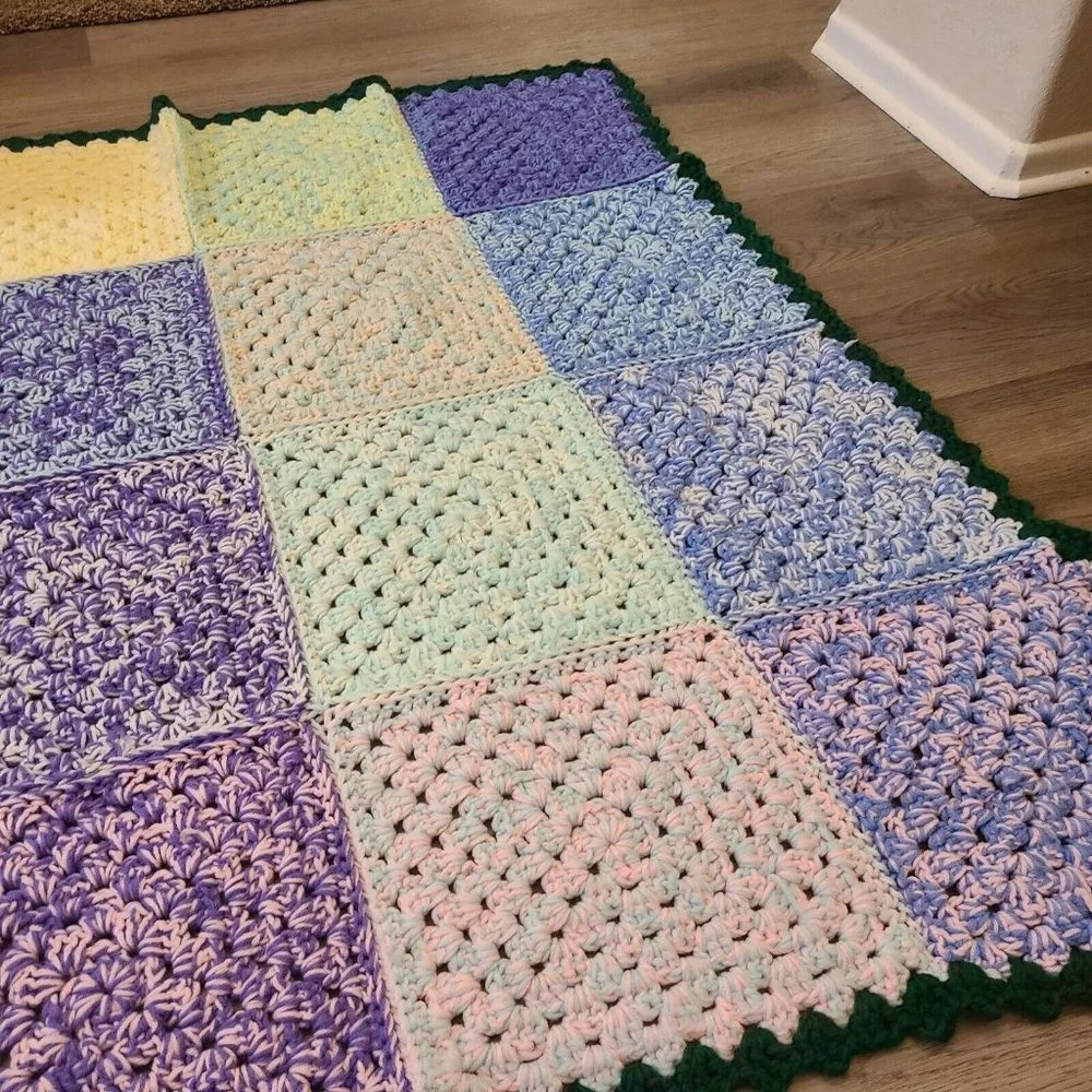 Crochet Afghan Throw‎ Blanket 45X45” Vintage Handmade Square Multicolor Patch
